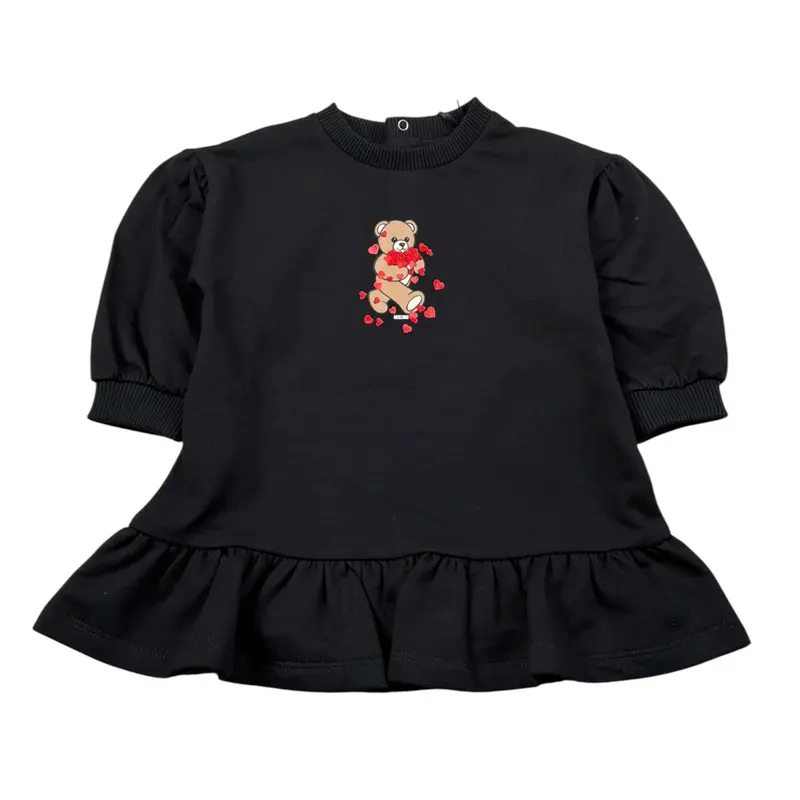 Moschino Abito Manica Lunga tinta unita con Logo Nero per Neonata