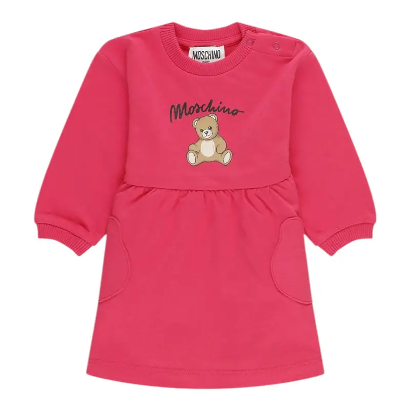 Moschino Abito Manica Lunga tinta unita con Stampa Fuxia per Neonata