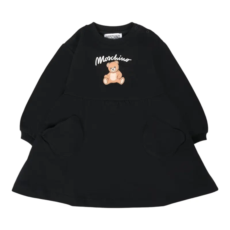 Moschino Abito Manica Lunga tinta unita con Stampa Nero per Neonata