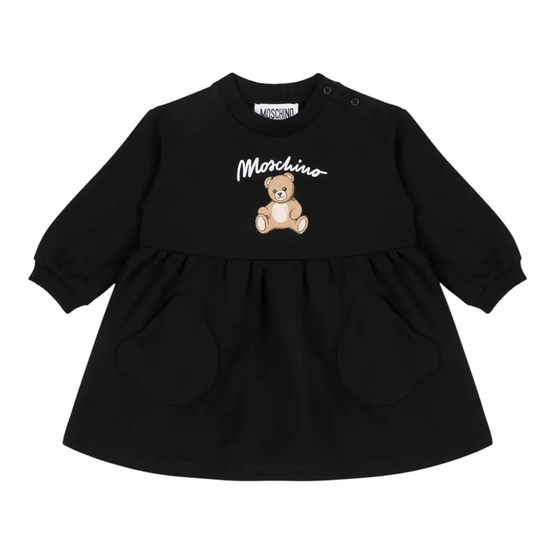 Moschino Abito Manica Lunga tinta unita con Stampa Nero per Neonata