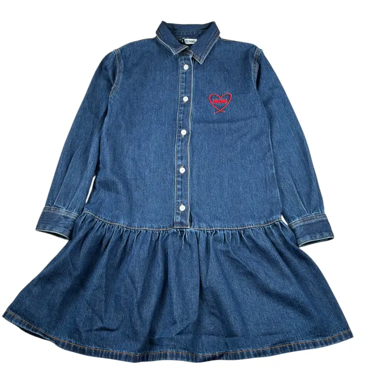 Moschino Abito Manica Lunga tinta unita In Denim Blu per Bambina