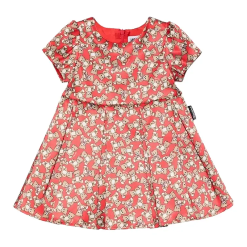 Moschino Abito Mezza Manica tinta unita con Orsi Rosso per Bambina