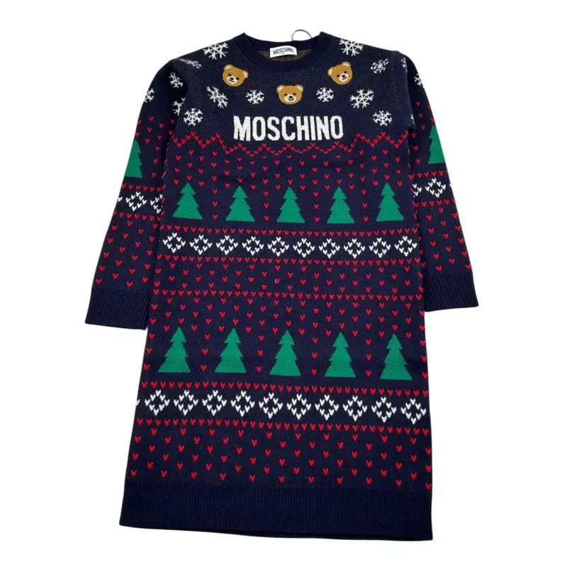 Moschino Abito tinta unita Girocollo con Fantasia Blu per Bambina