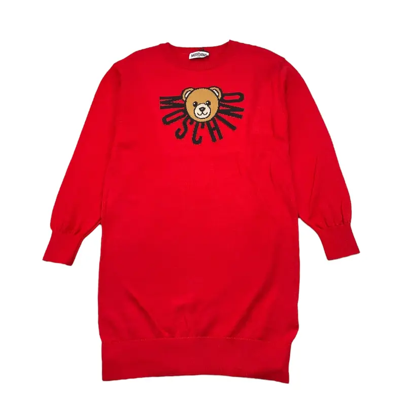 Moschino Abito tinta unita In Maglia con Stampa Rosso per Bambina