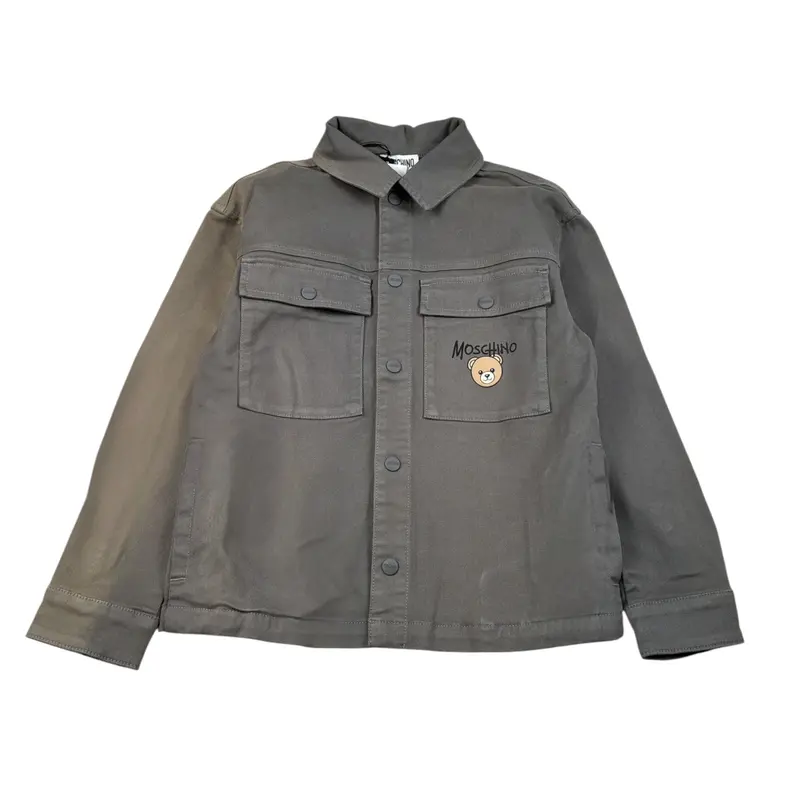 Moschino Camicia In Denim tinta unita con Logo Grigio per Bambino