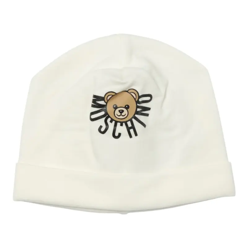 Moschino Cappello tinta unita con Logo Bianco per Neonato