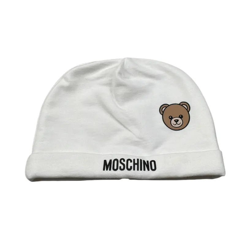 Moschino Cappello tinta unita con Logo Bianco per Neonato