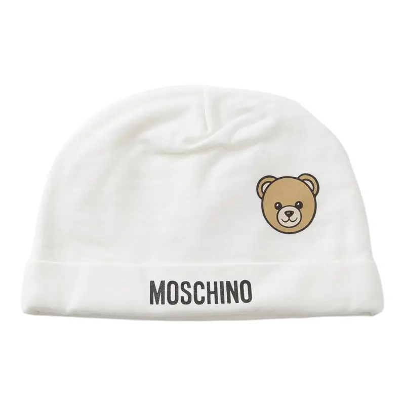 Moschino Cappello tinta unita con Logo Bianco per Neonato