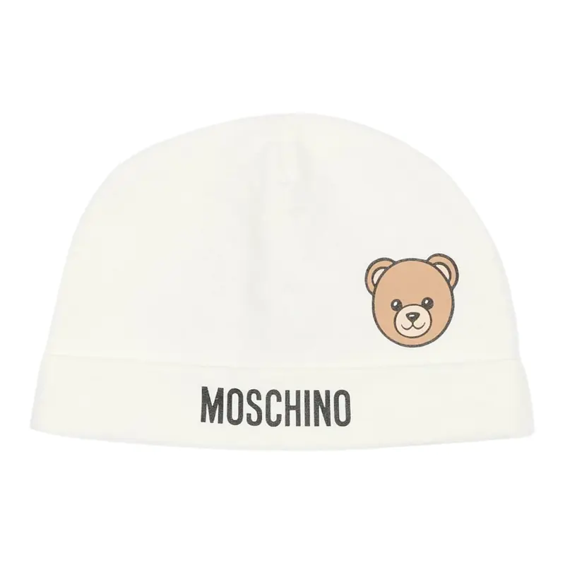 Moschino Cappello tinta unita con Logo Bianco per Neonato