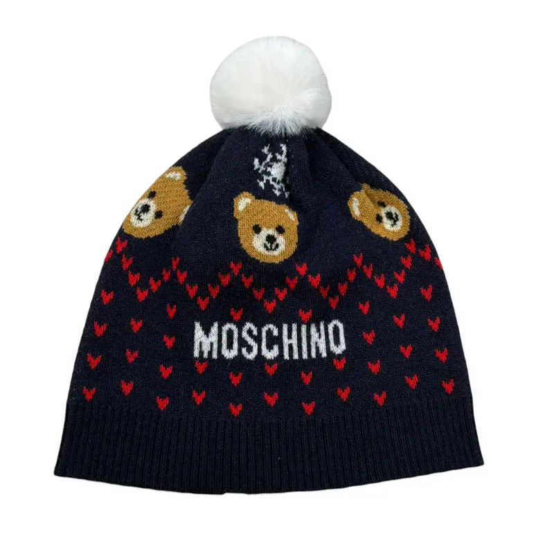 Moschino Cappello tinta unita con Logo Blu per Bambino
