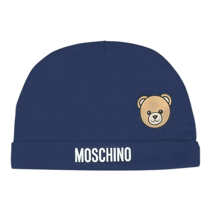 Moschino Cappello tinta unita con Logo Blu per Neonato