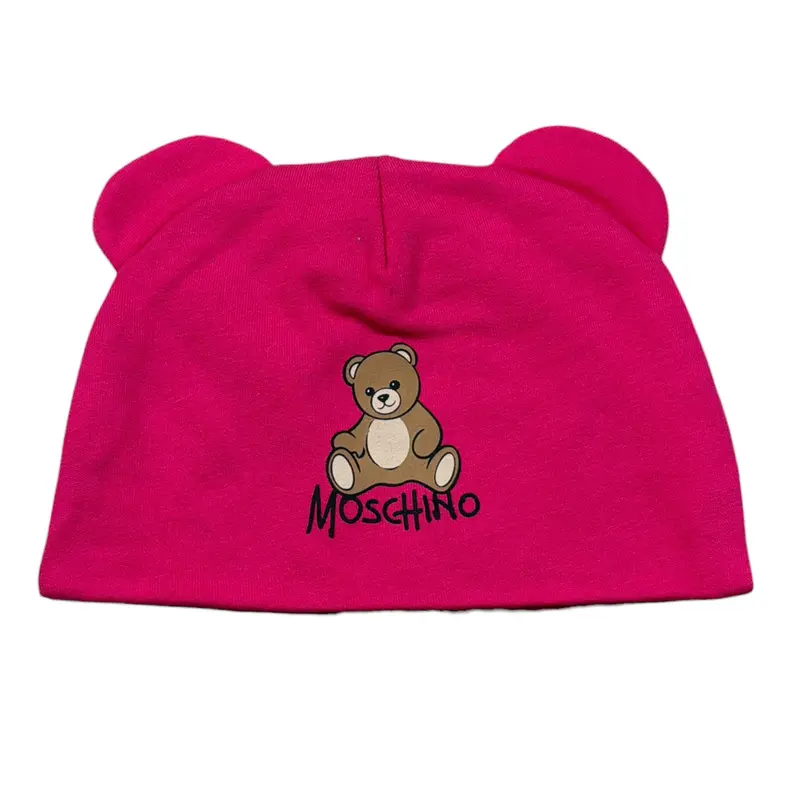 Moschino Cappello tinta unita con Logo Fuxia per Neonata
