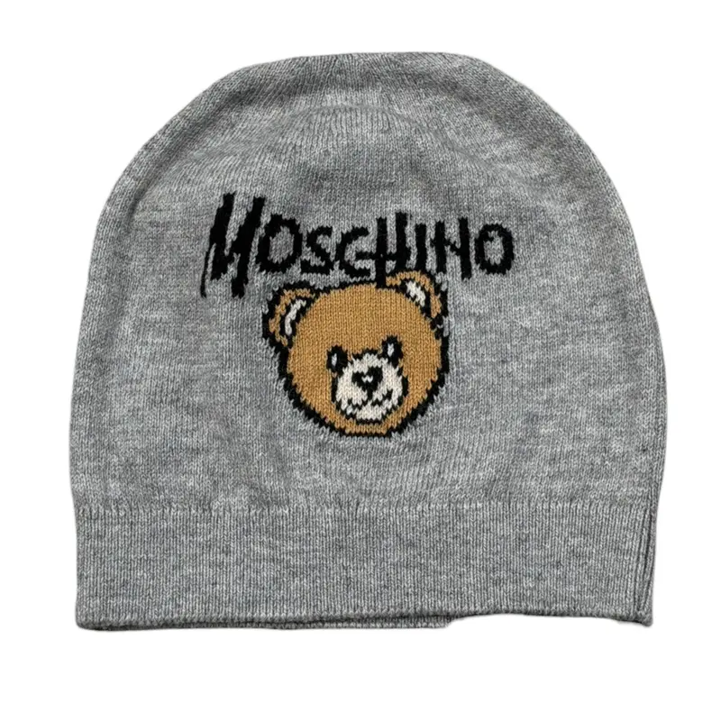 Moschino Cappello tinta unita con Logo Grigio per Neonato