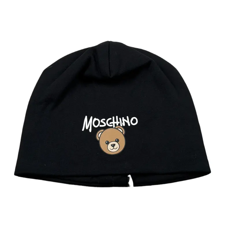 Moschino Cappello tinta unita con Logo Nero per Bambino