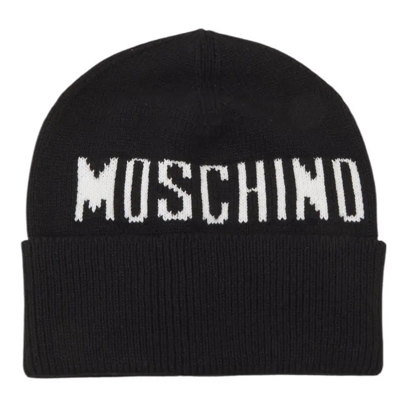 Moschino Cappello tinta unita con Logo Nero per Bambino