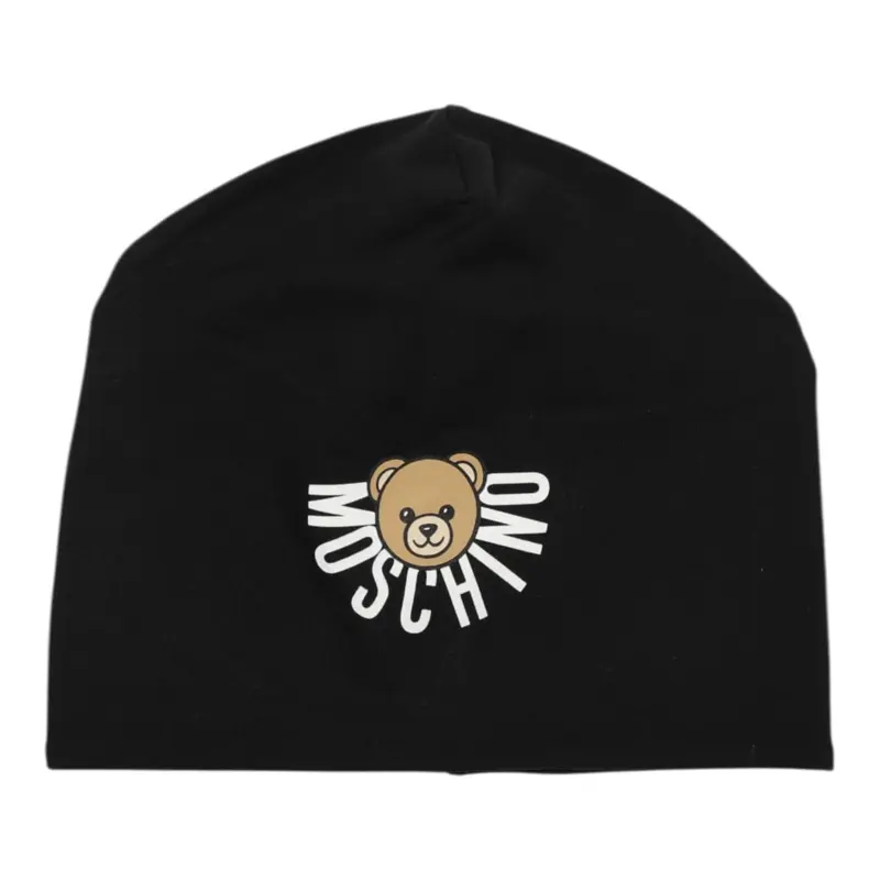 Moschino Cappello tinta unita con Logo Nero per Bambino