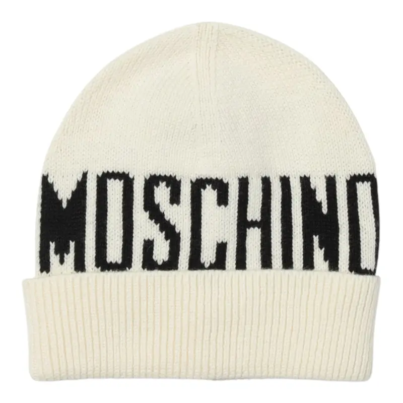 Moschino Cappello tinta unita con Logo Panna per Bambino
