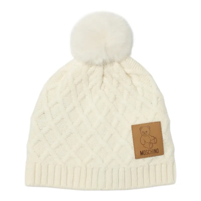 Moschino Cappello tinta unita con Logo Panna per Neonato