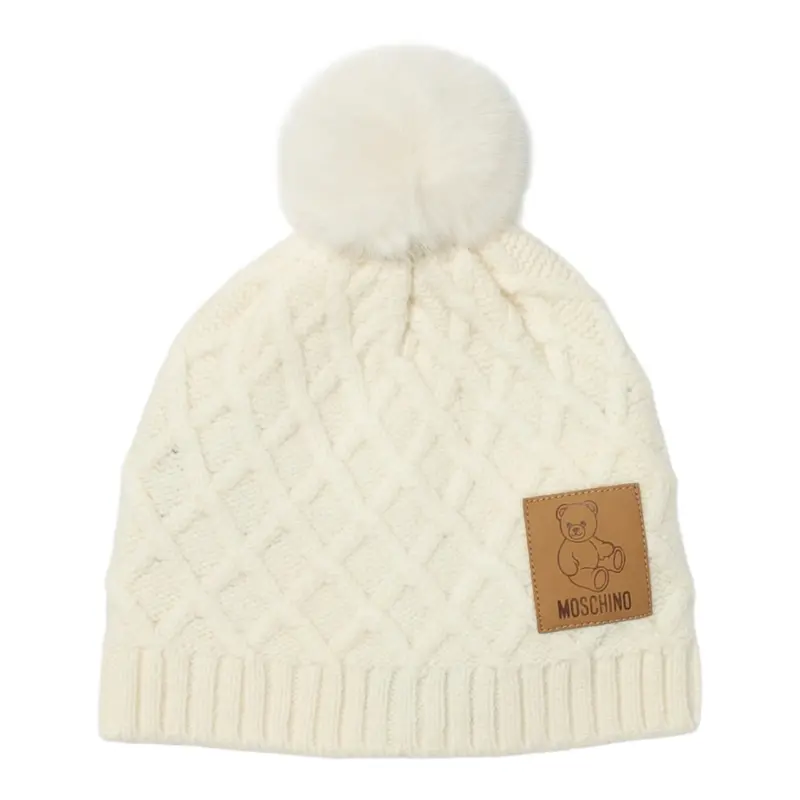 Moschino Cappello tinta unita con Logo Panna per Neonato