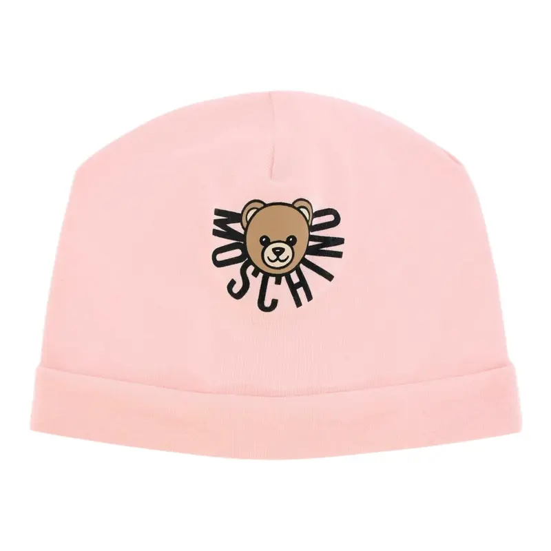Moschino Cappello tinta unita con Logo Rosa per Neonata