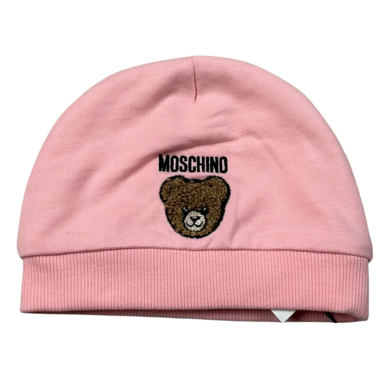 Moschino Cappello tinta unita con Logo Rosa per Neonata