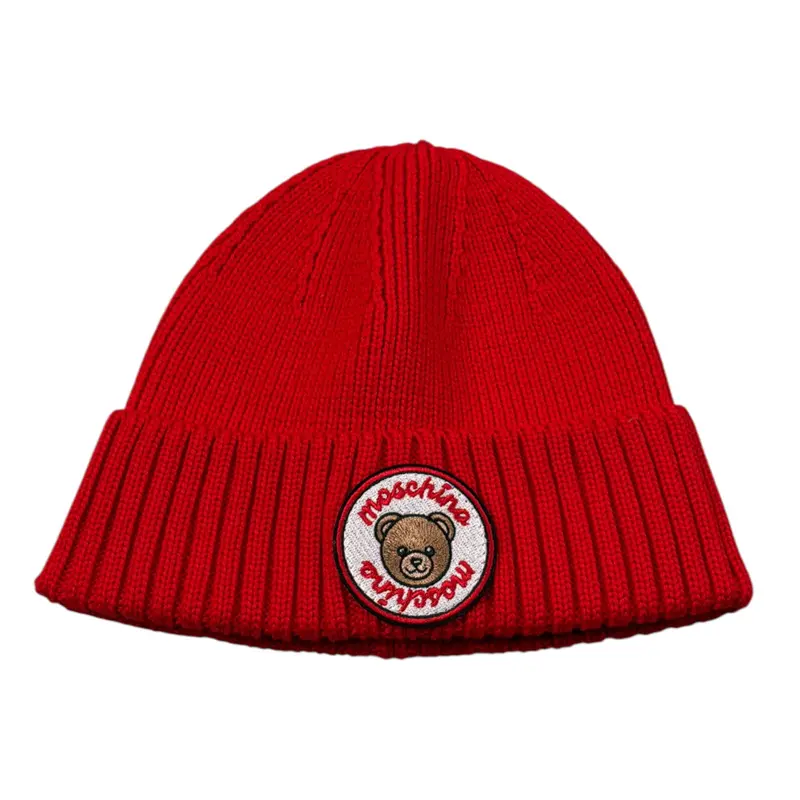 Moschino Cappello tinta unita con Logo Rosso per Bambino