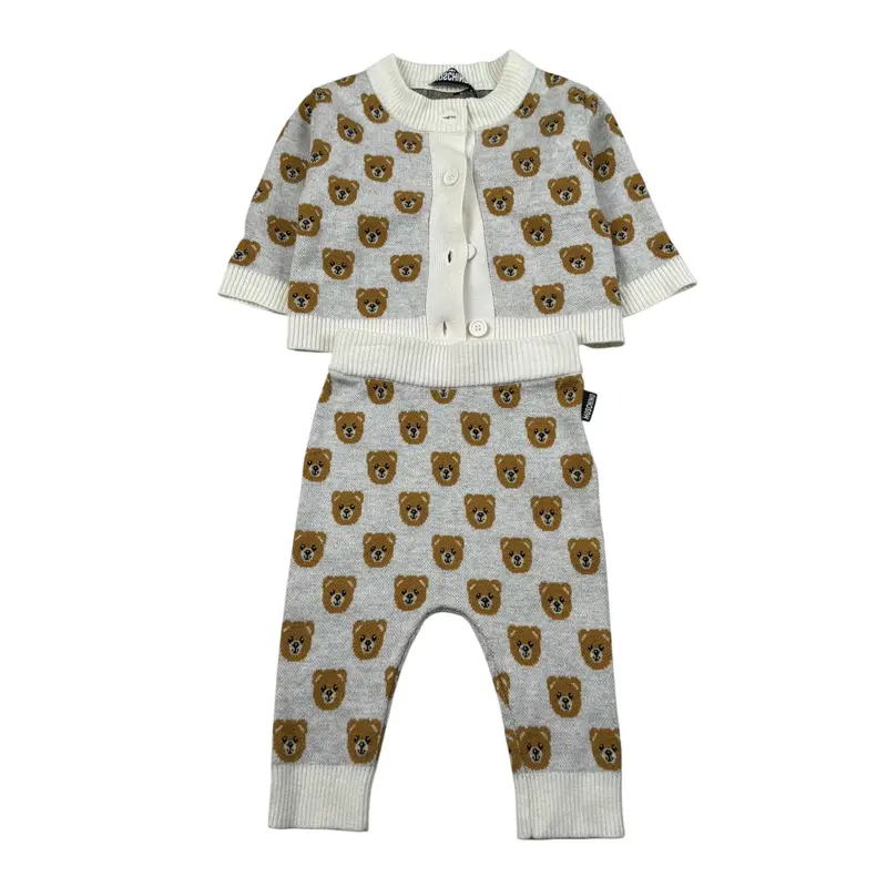 Moschino Completo 2 Pezzi Cardigan-Pantalone tinta unita Panna per Neonato