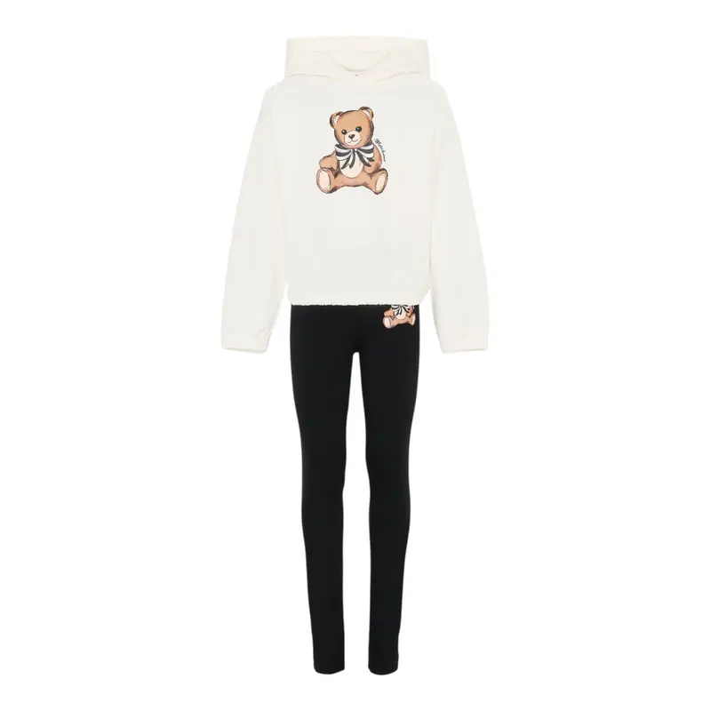 Moschino Completo 2 Pezzi Felpa-Leggins Bicolore Panna/Nero per Bambina