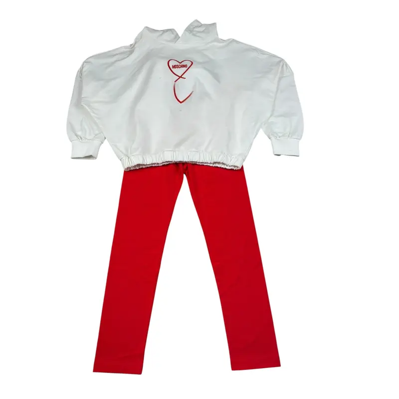 Moschino Completo 2 Pezzi Felpa-Leggins Panna/Rosso per Bambina