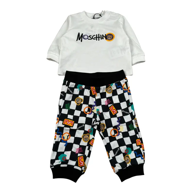 Moschino Completo 2 Pezzi Felpa-Pantalone Bianco/Nero per Neonato