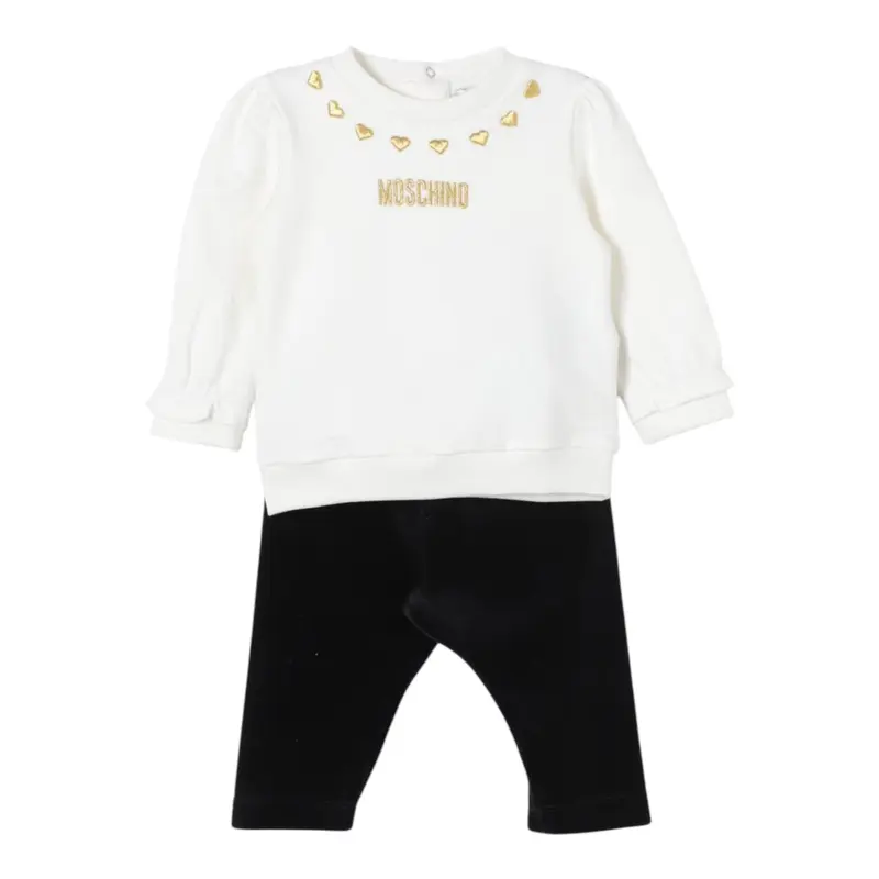 Moschino Completo 2 Pezzi Felpa-Pantalone Bicolore Bianco/Nero per Neonata
