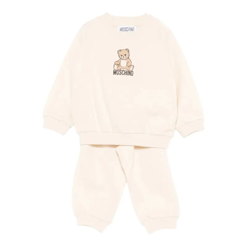 Moschino Completo 2 Pezzi Felpa-Pantalone tinta unita Beige per Neonato