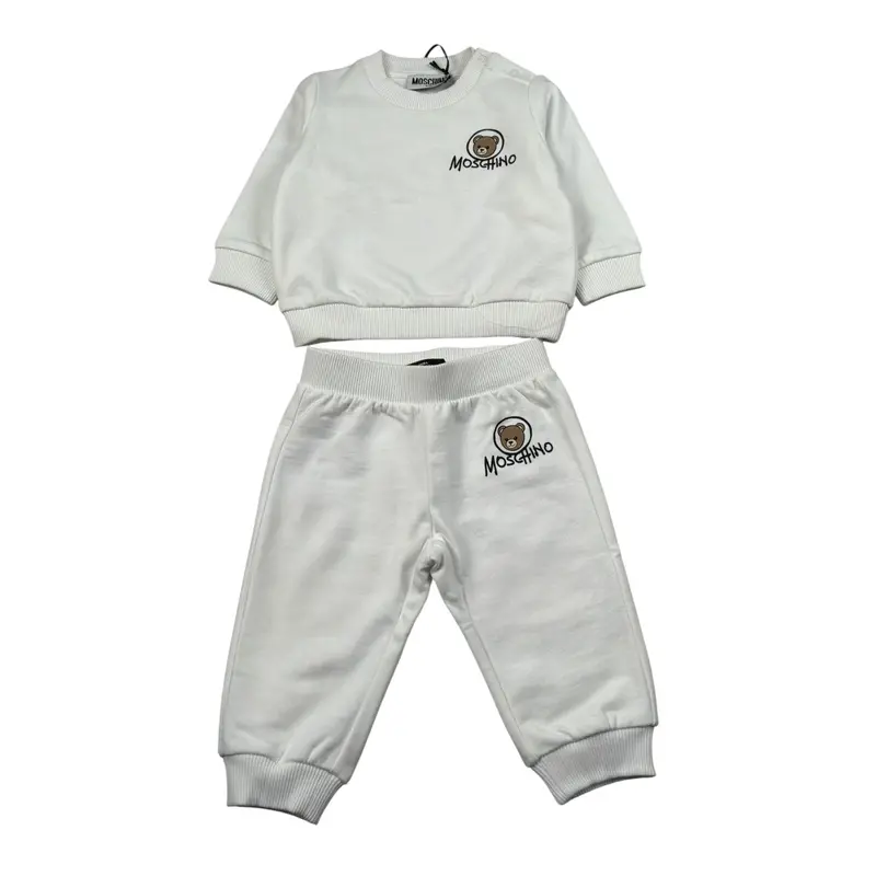 Moschino Completo 2 Pezzi Felpa-Pantalone tinta unita Bianco per Neonato