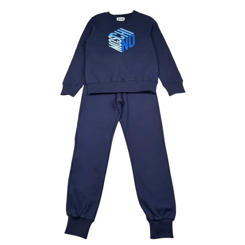 Moschino Completo 2 Pezzi Felpa-Pantalone tinta unita Blu per Bambino