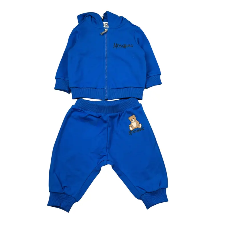 Moschino Completo 2 Pezzi Felpa-Pantalone tinta unita Cobalto per Neonato