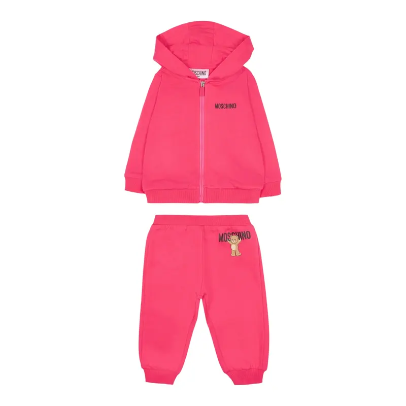 Moschino Completo 2 Pezzi Felpa-Pantalone tinta unita Fuxia per Neonata