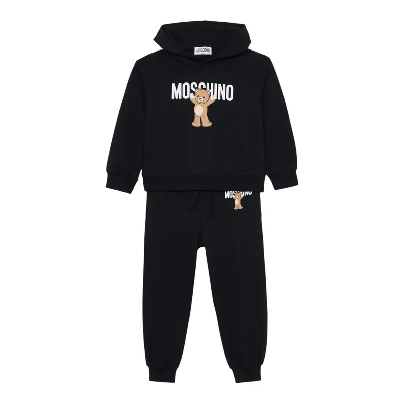 Moschino Completo 2 Pezzi Felpa-Pantalone tinta unita Nero per Bambino