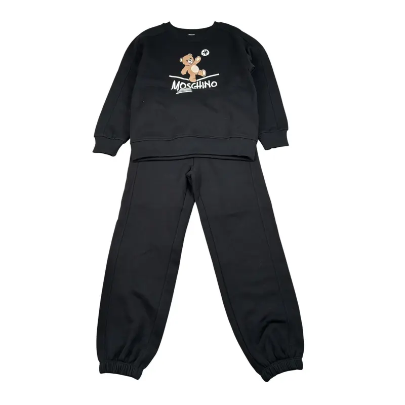 Moschino Completo 2 Pezzi Felpa-Pantalone tinta unita Nero per Bambino