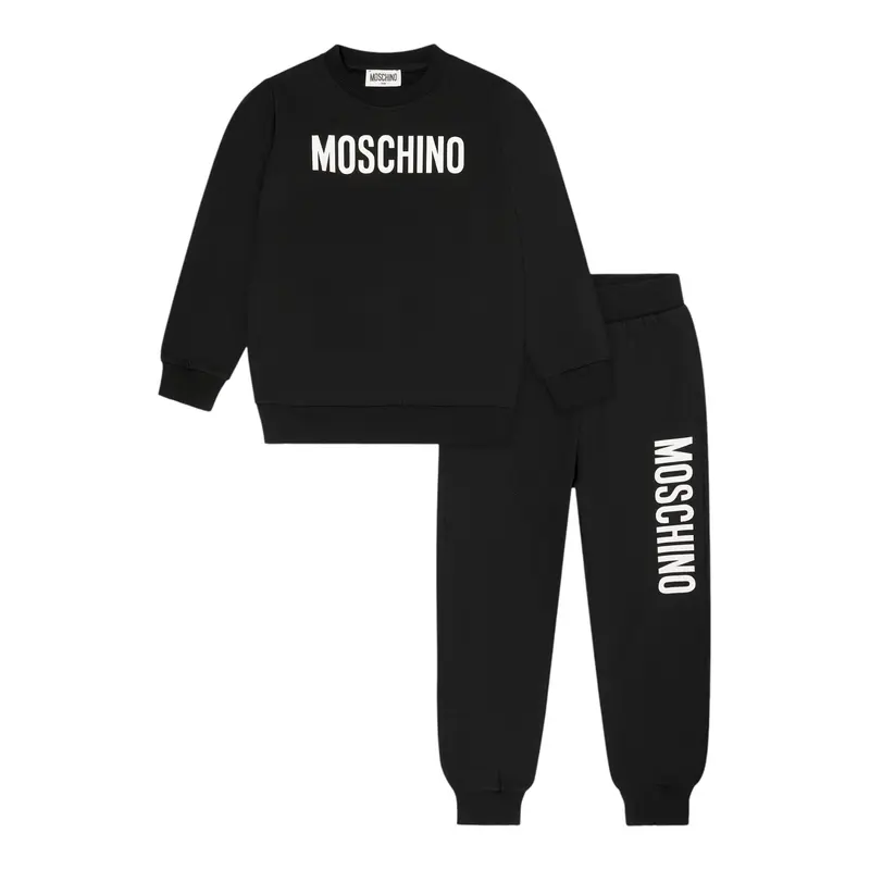 Moschino Completo 2 Pezzi Felpa-Pantalone tinta unita Nero per Bambino