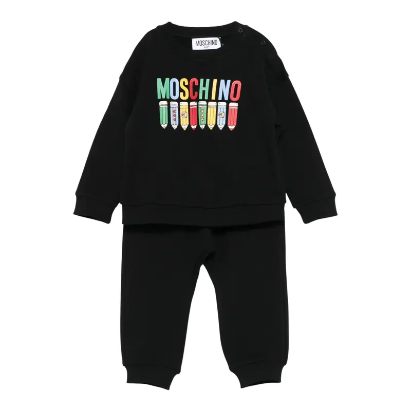 Moschino Completo 2 Pezzi Felpa-Pantalone tinta unita Nero per Neonato