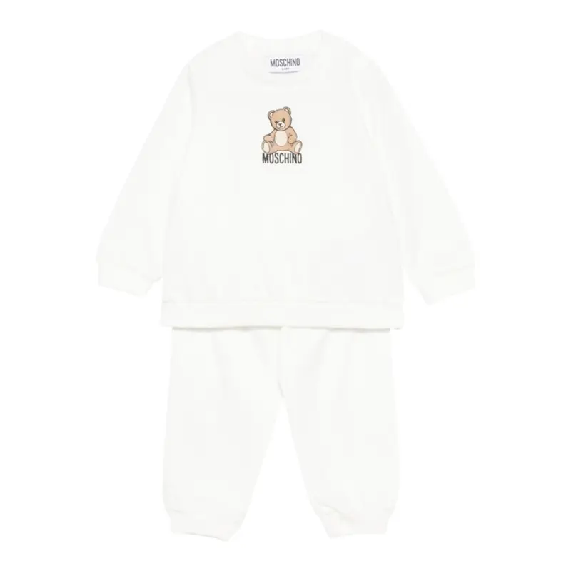 Moschino Completo 2 Pezzi Felpa-Pantalone tinta unita Panna per Neonato