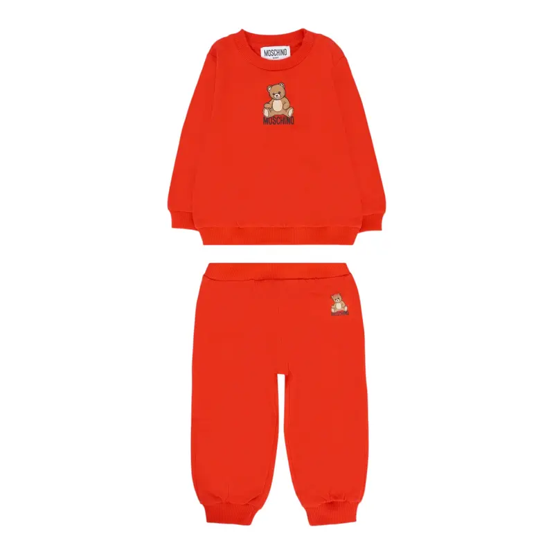 Moschino Completo 2 Pezzi Felpa-Pantalone tinta unita Rosso per Neonato