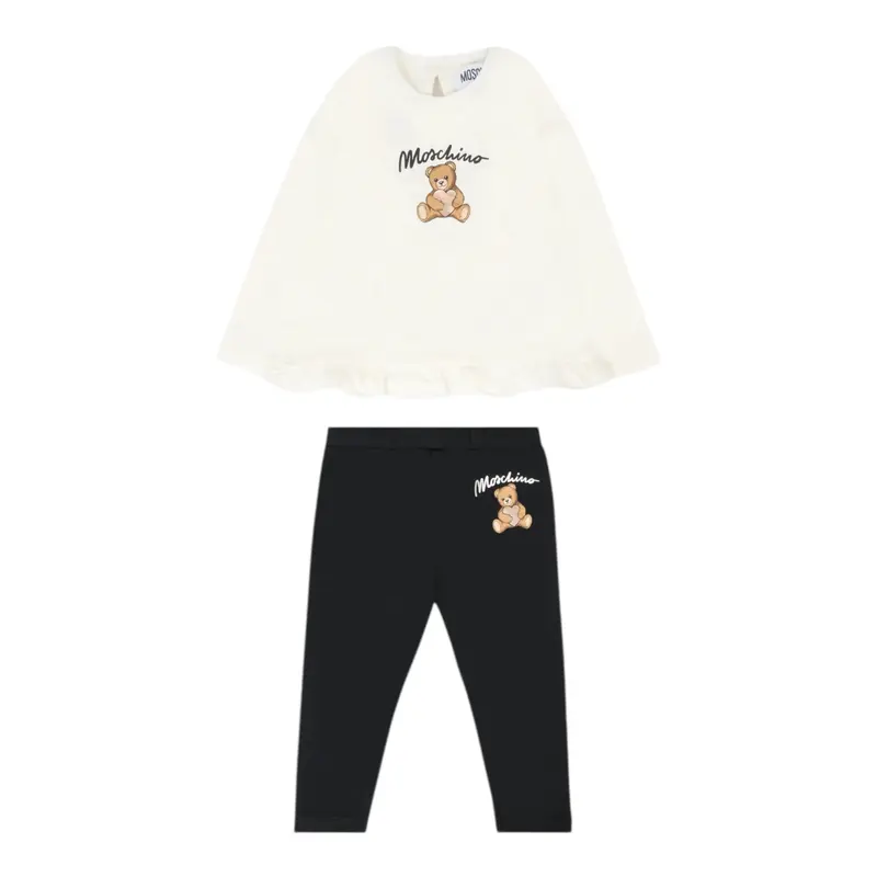 Moschino Completo 2 Pezzi Shirt-Leggins Bicolore Bianco/Nero per Neonata