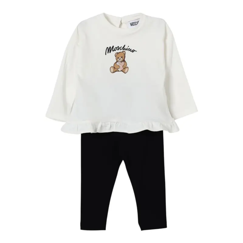 Moschino Completo 2 Pezzi Shirt-Leggins Bicolore Bianco/Nero per Neonata