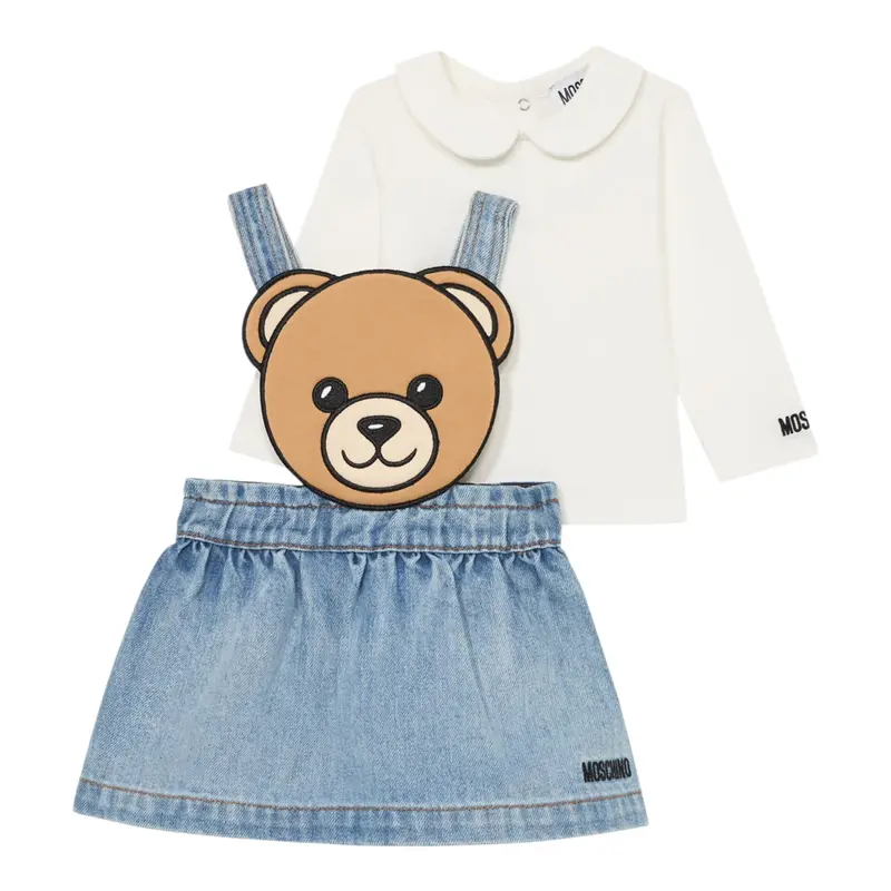 Moschino Completo 2 Pezzi Shirt-Salopette Azzurro per Bambina