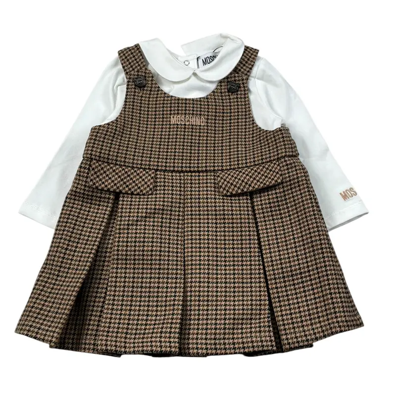 Moschino Completo 2 Pezzi Shirt-Salopette Marrone per Neonata