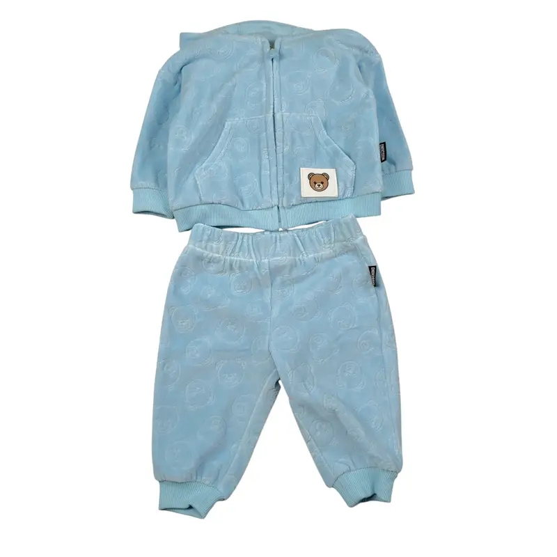Moschino Completo 2Pz Felpa-Pantalone In Ciniglia Azzurro per Neonato