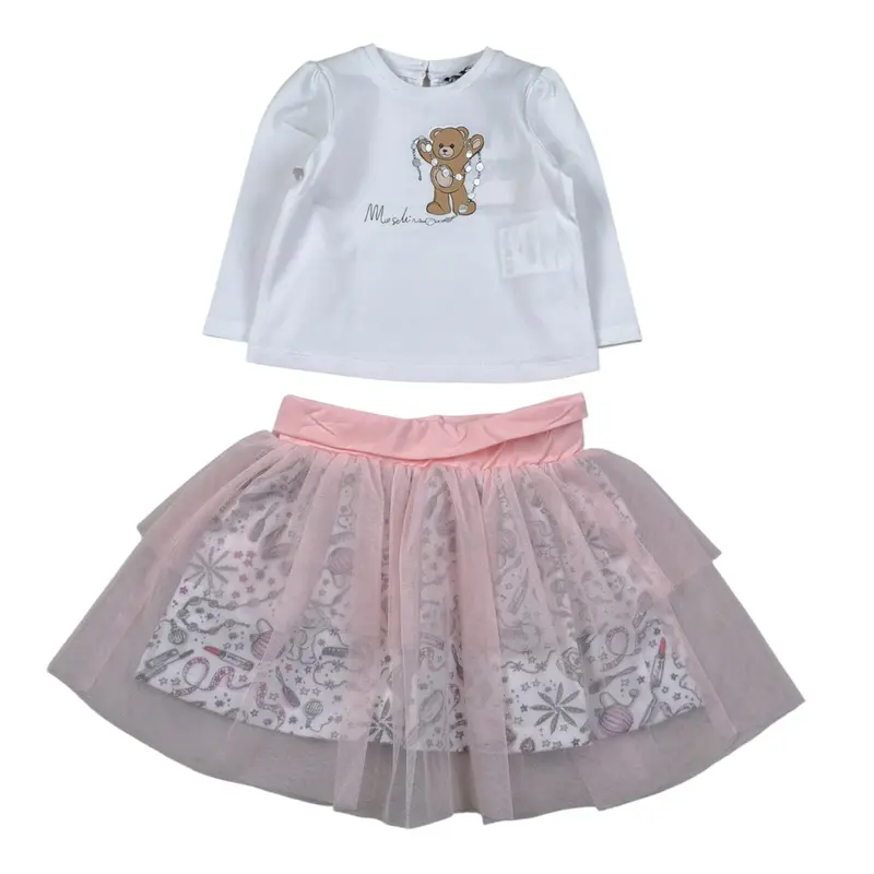 Moschino Completo 2Pz Shirt-Gonna Bianco/Rosa per Neonata