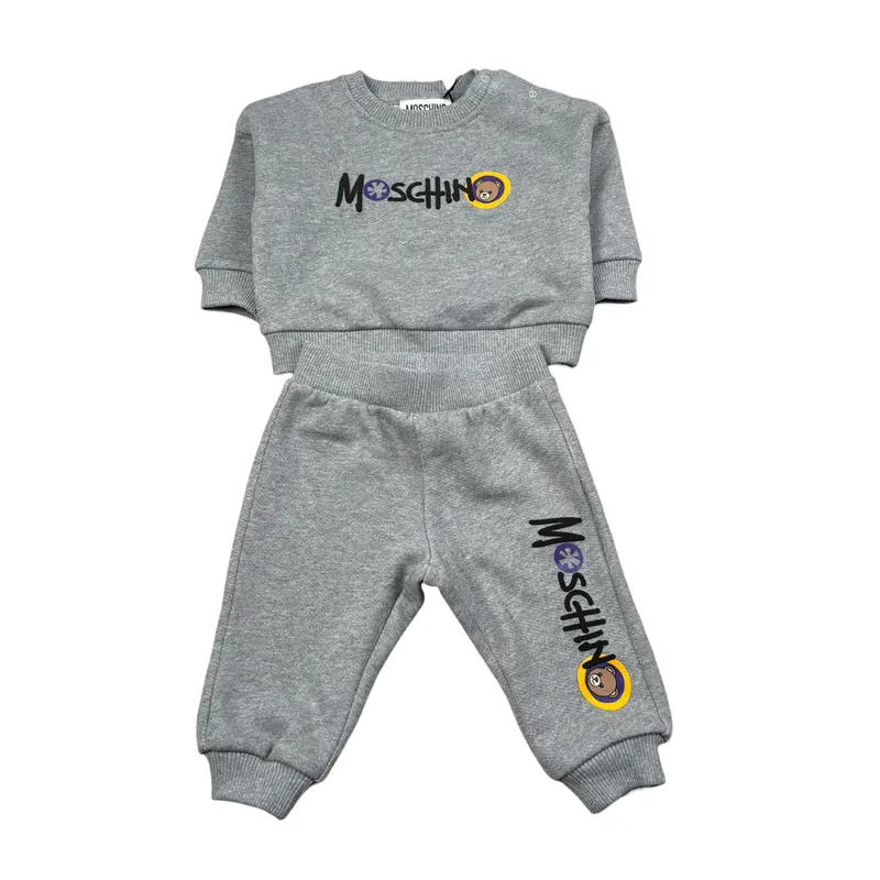 Moschino Complwto 2 Pezzi Felpa-Pantalone tinta unita Grigio per Neonato