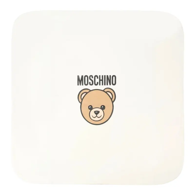 Moschino Coperta tinta unita con Logo Bianco per Neonato